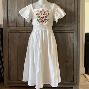 Embroidered cottage core midi dress